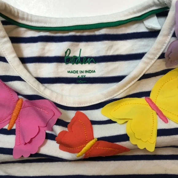 🍎 SOLD 🎃 NWOT Mini Boden Butterflies Tee Shirt 4-5Y - Picture 2 of 5